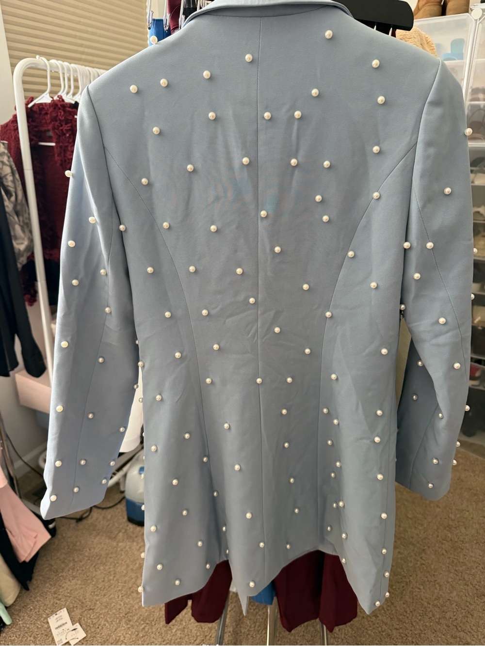 boohoo Light Blue Pearl-Embellished Blazer - Picture 4 of 4